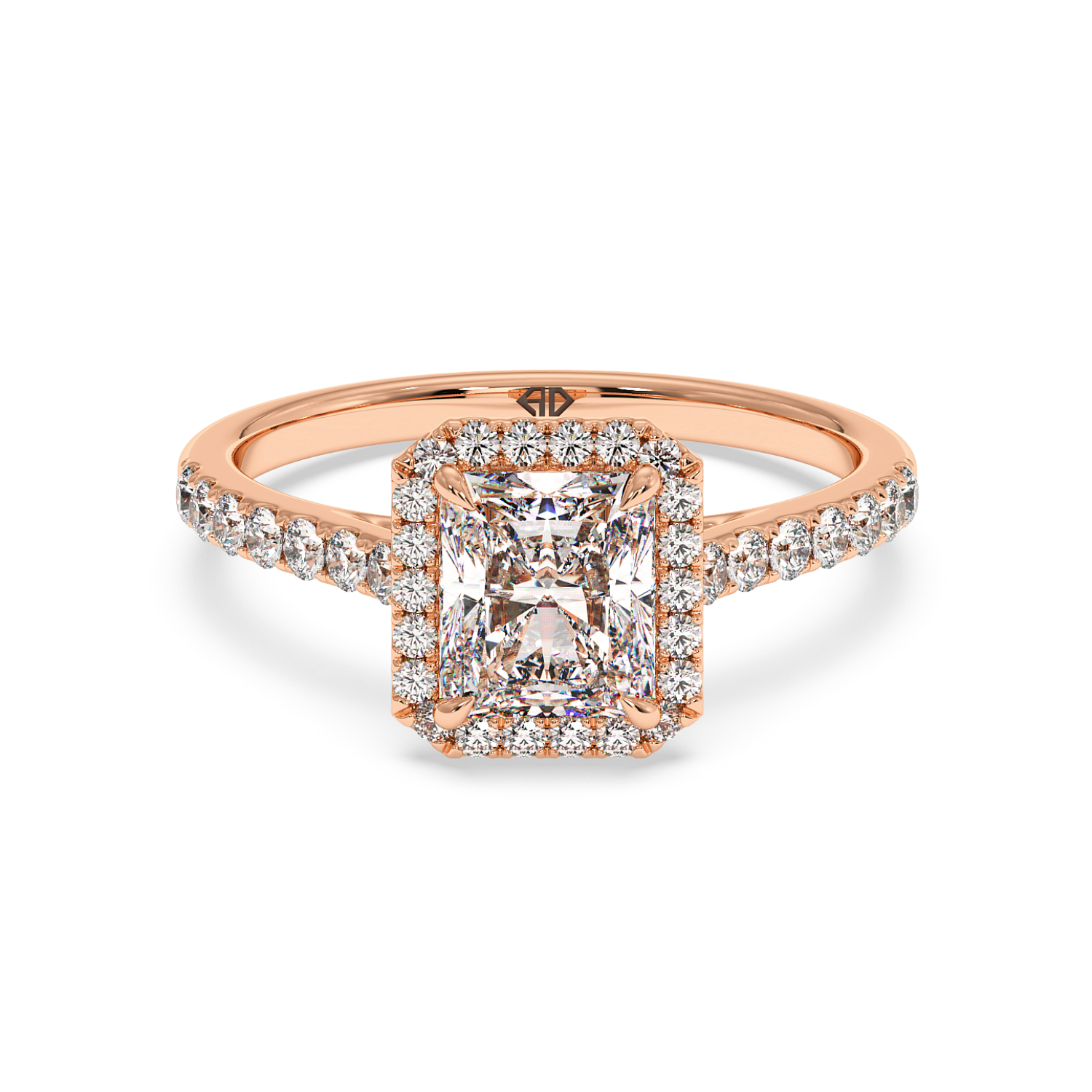 18K Rose Gold Marilyn Diamond Shoulder Hidden Halo Engagement Ring