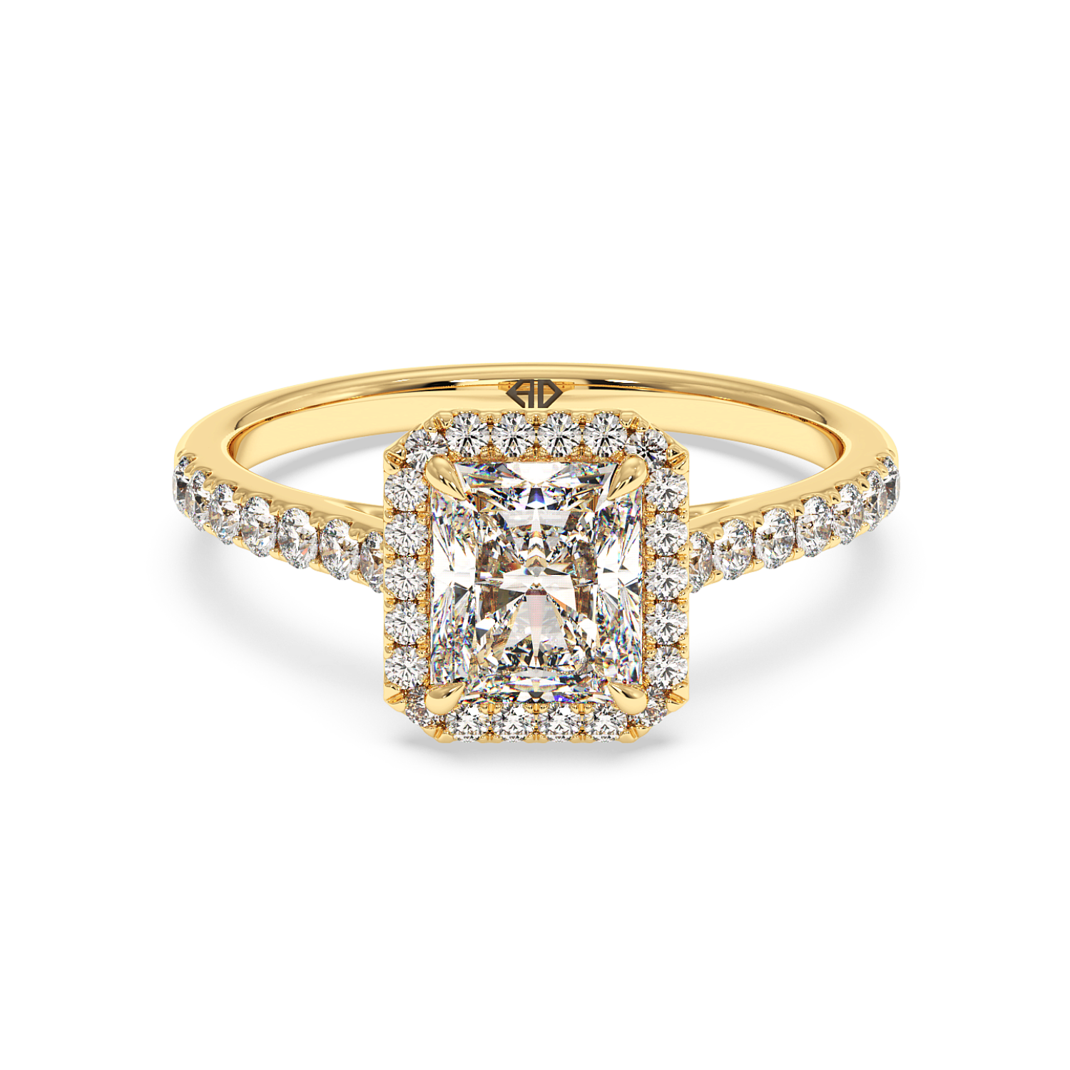 18K Yellow Gold Marilyn Diamond Shoulder Hidden Halo Engagement Ring