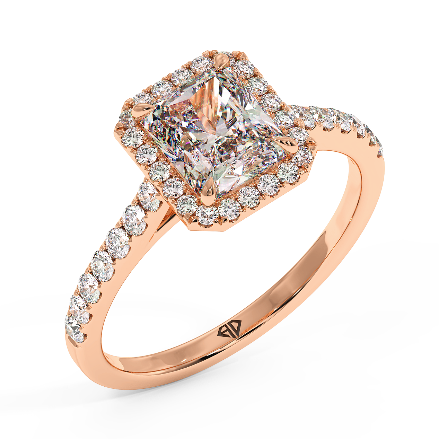 18K Rose Gold Marilyn Diamond Shoulder Hidden Halo Engagement Ring