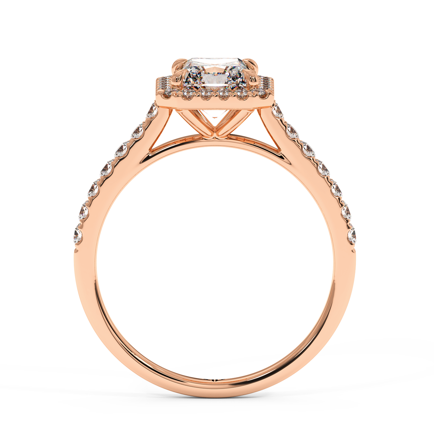 18K Rose Gold Marilyn Diamond Shoulder Hidden Halo Engagement Ring