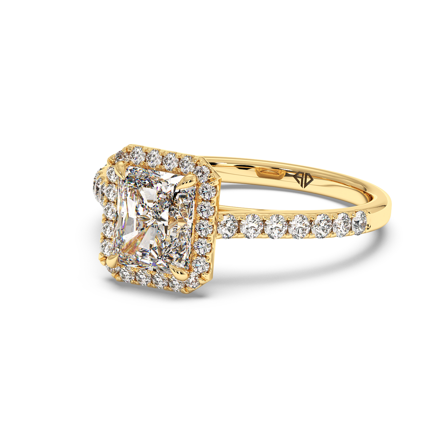 18K Yellow Gold Marilyn Diamond Shoulder Hidden Halo Engagement Ring