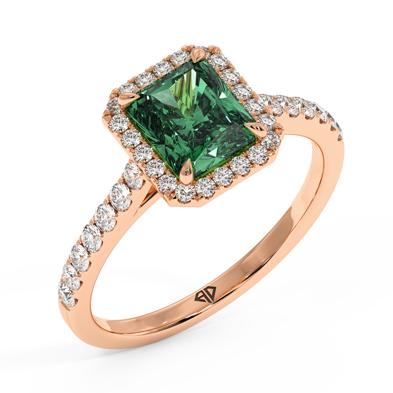 18K Rose Gold Marilyn Diamond Shoulder Hidden Halo Engagement Ring