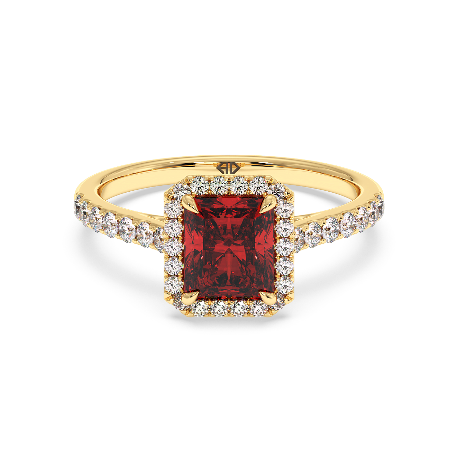 18K Yellow Gold Marilyn Diamond Shoulder Hidden Halo Engagement Ring