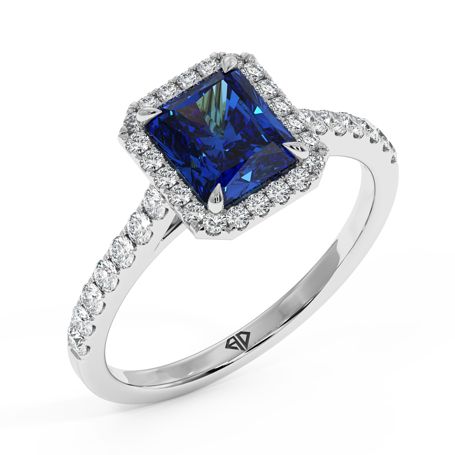Platinum Marilyn Diamond Shoulder Hidden Halo Engagement Ring
