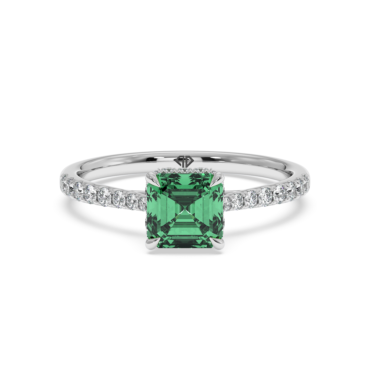 Platinum Hana Diamond Shoulder Hidden Halo Engagement Ring