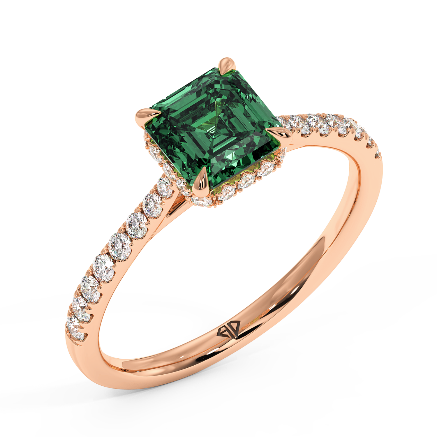 18K Rose Gold Hana Diamond Shoulder Hidden Halo Engagement Ring