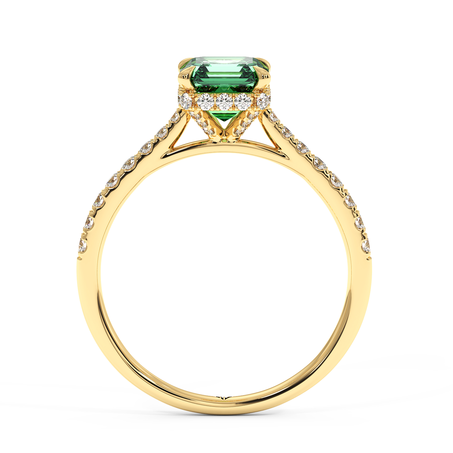 18K Yellow Gold Hana Diamond Shoulder Hidden Halo Engagement Ring