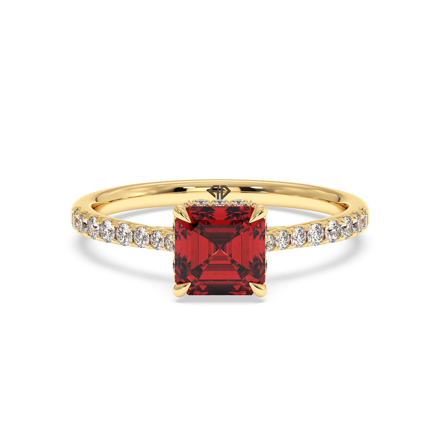18K Yellow Gold Hana Diamond Shoulder Hidden Halo Engagement Ring