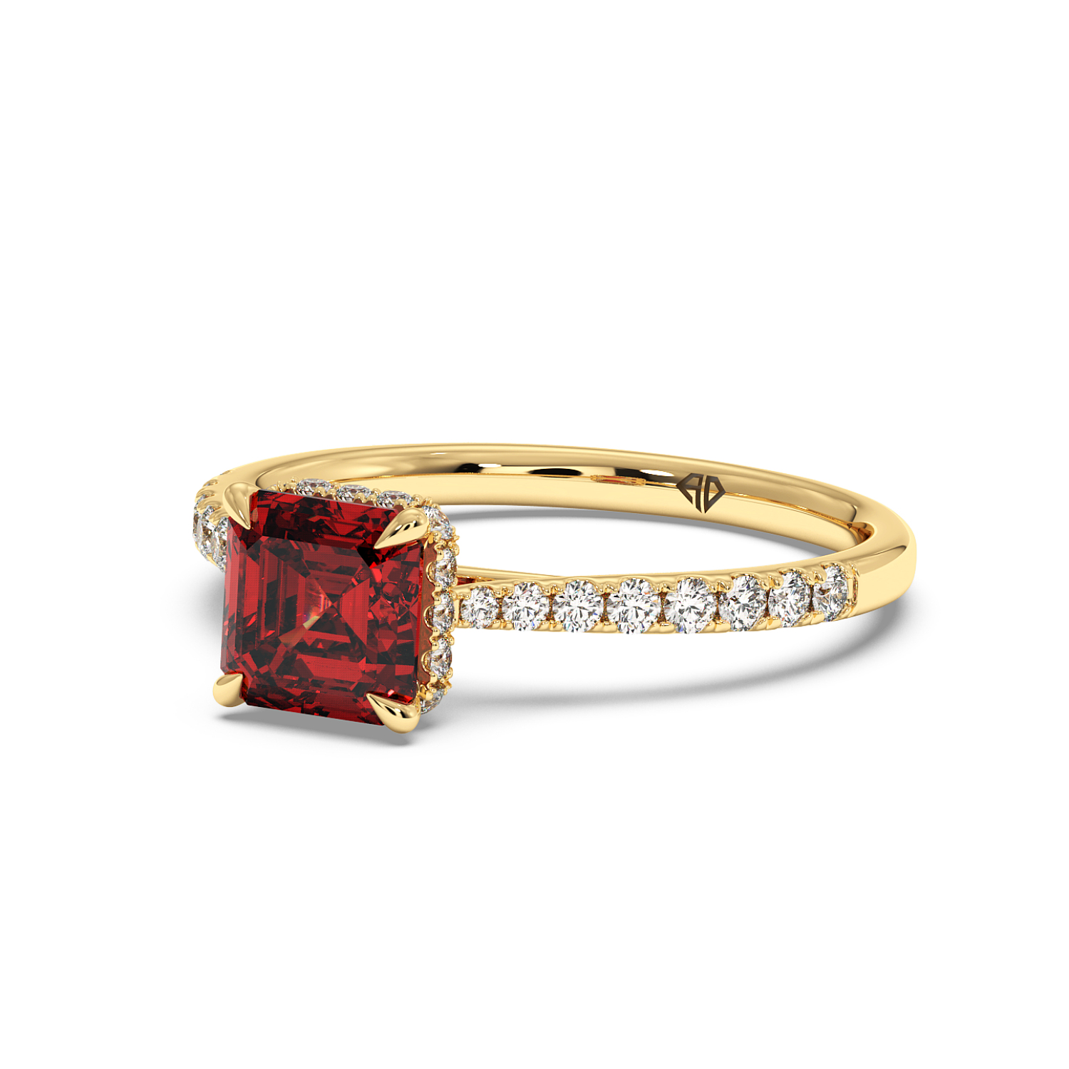 18K Yellow Gold Hana Diamond Shoulder Hidden Halo Engagement Ring