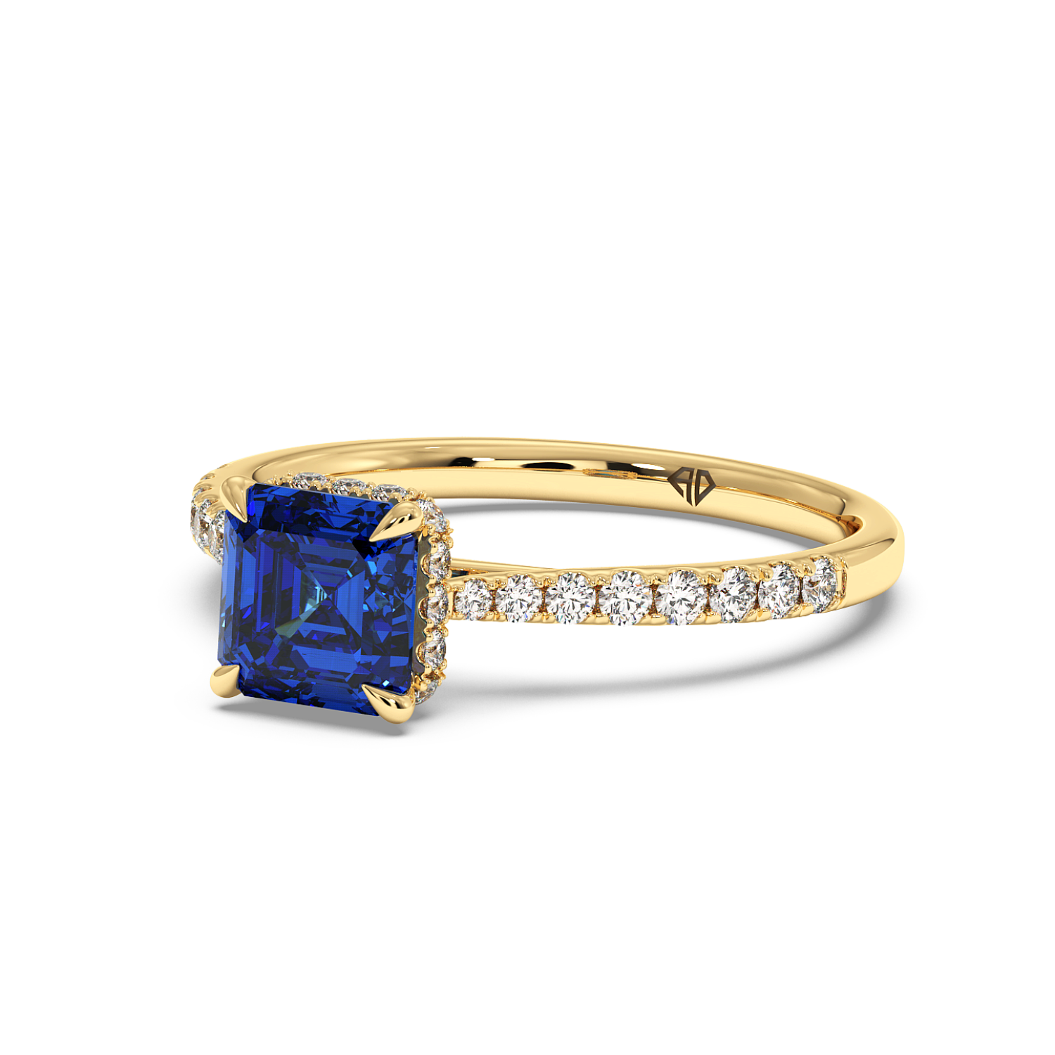 18K Yellow Gold Hana Diamond Shoulder Hidden Halo Engagement Ring