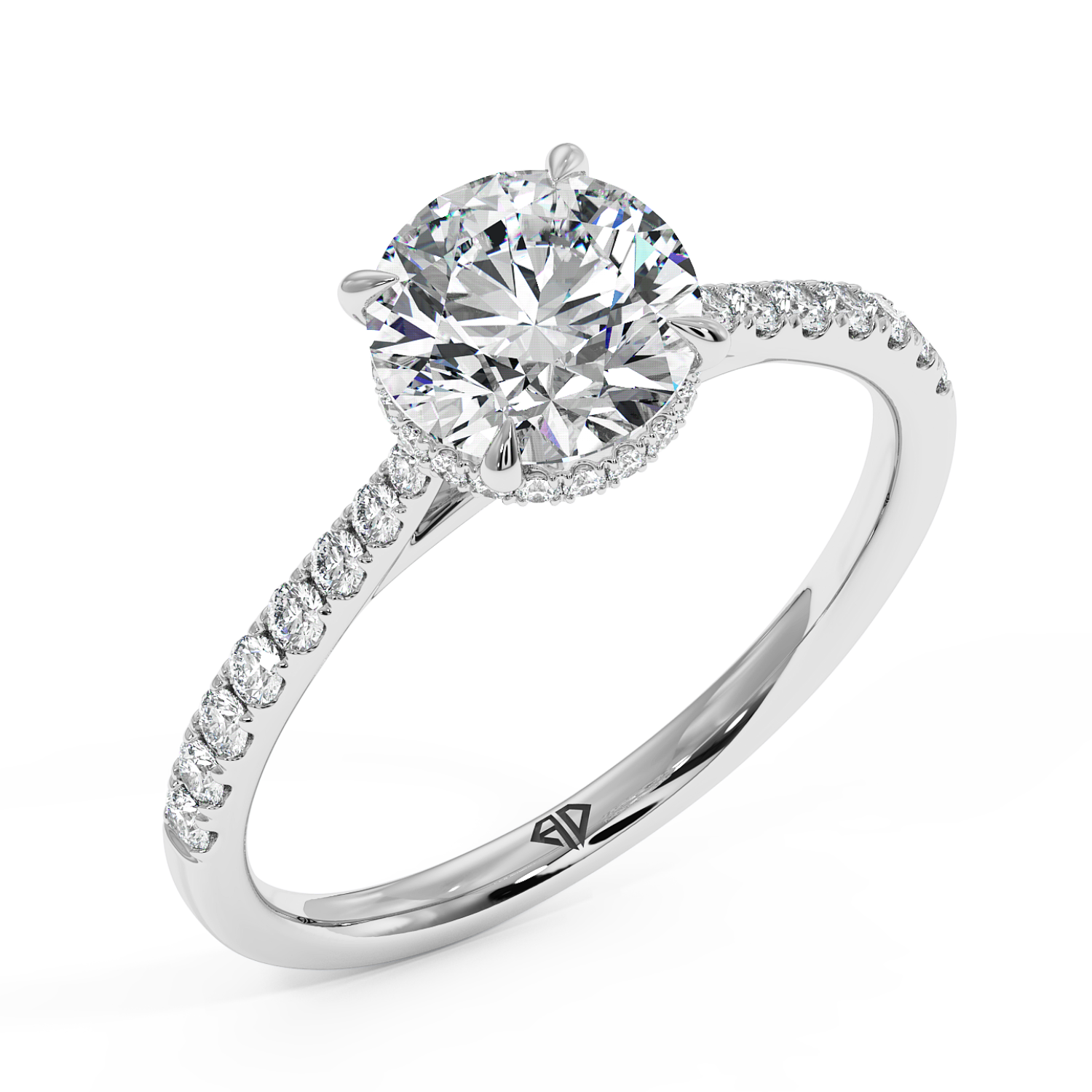 Platinum Hana Diamond Shoulder Hidden Halo Engagement Ring