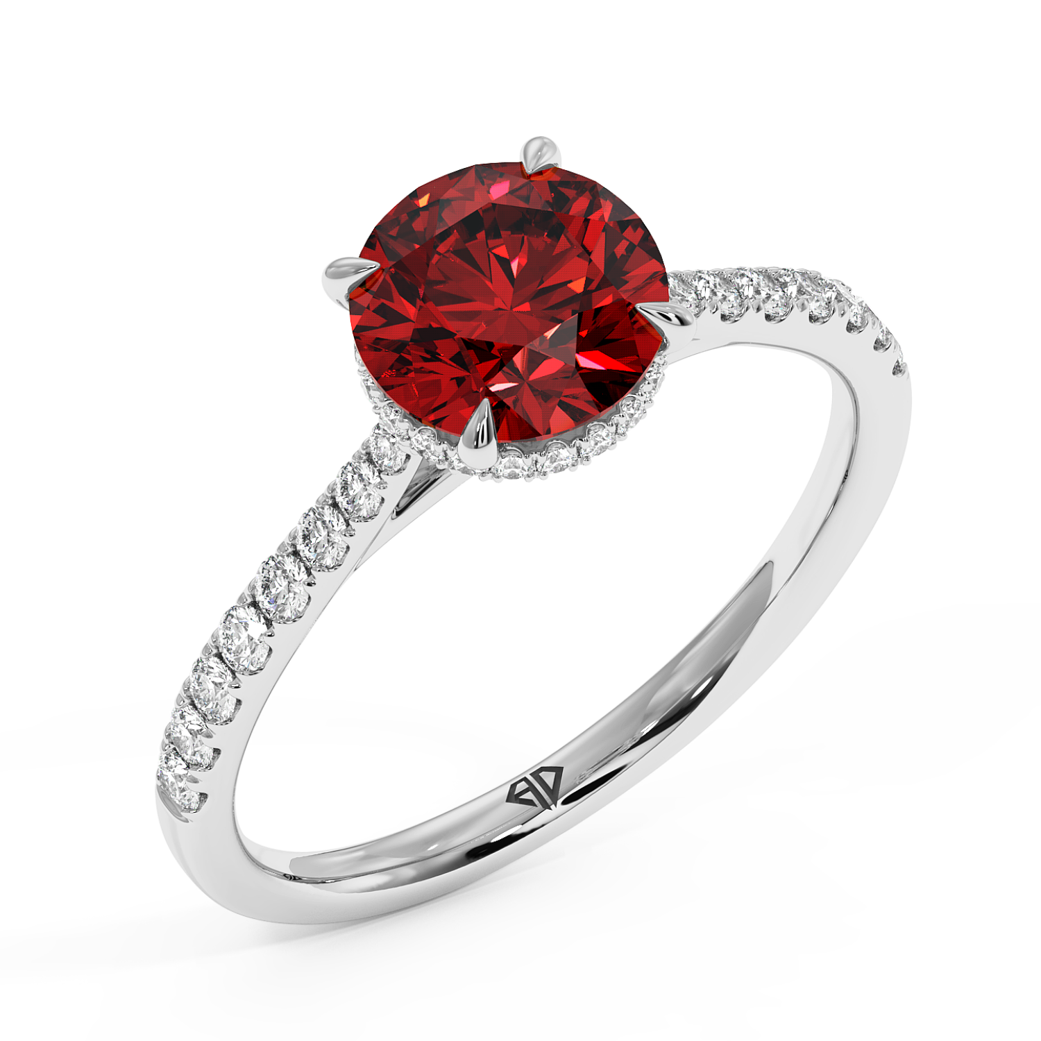 18K White Gold Hana Diamond Shoulder Hidden Halo Engagement Ring