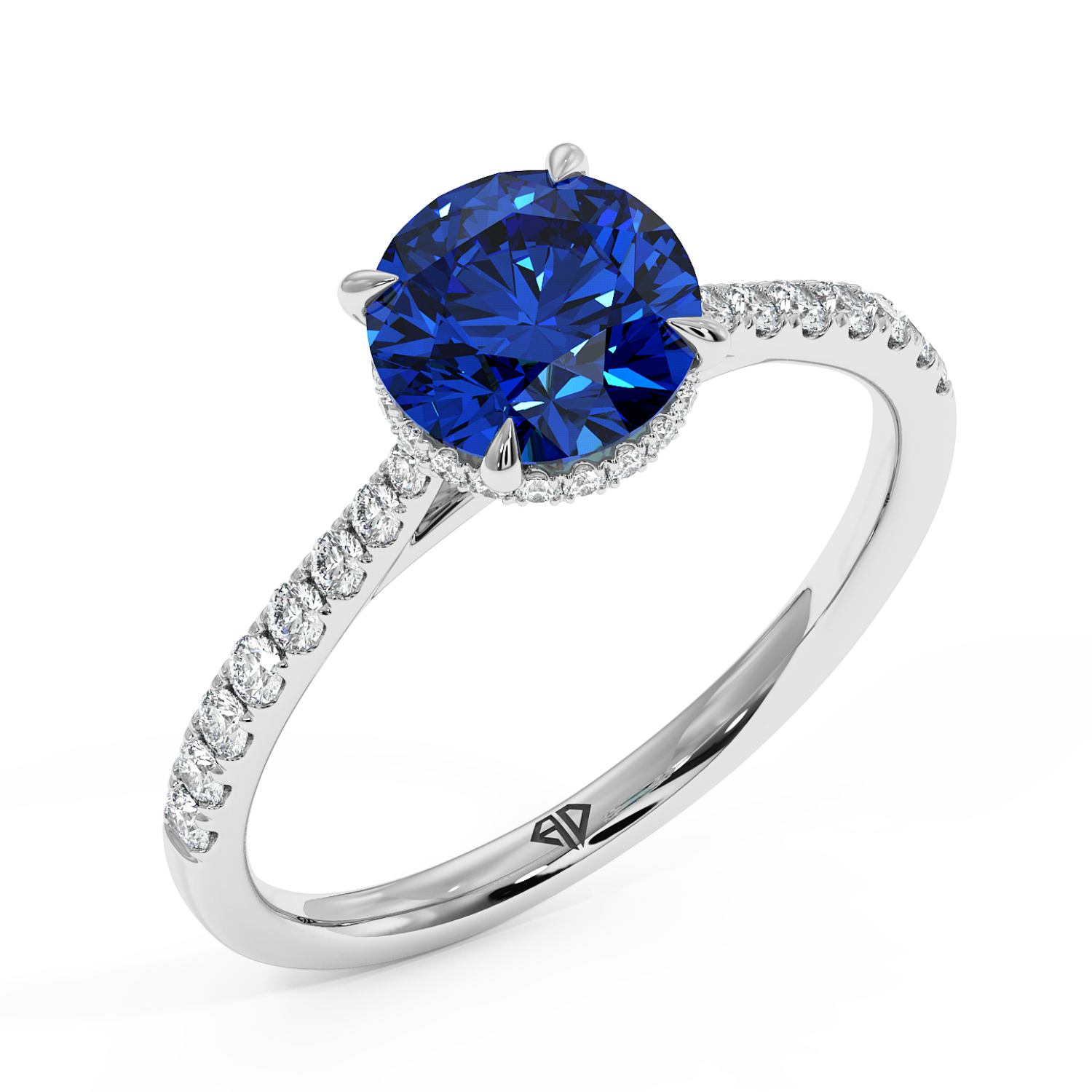 Platinum Hana Diamond Shoulder Hidden Halo Engagement Ring