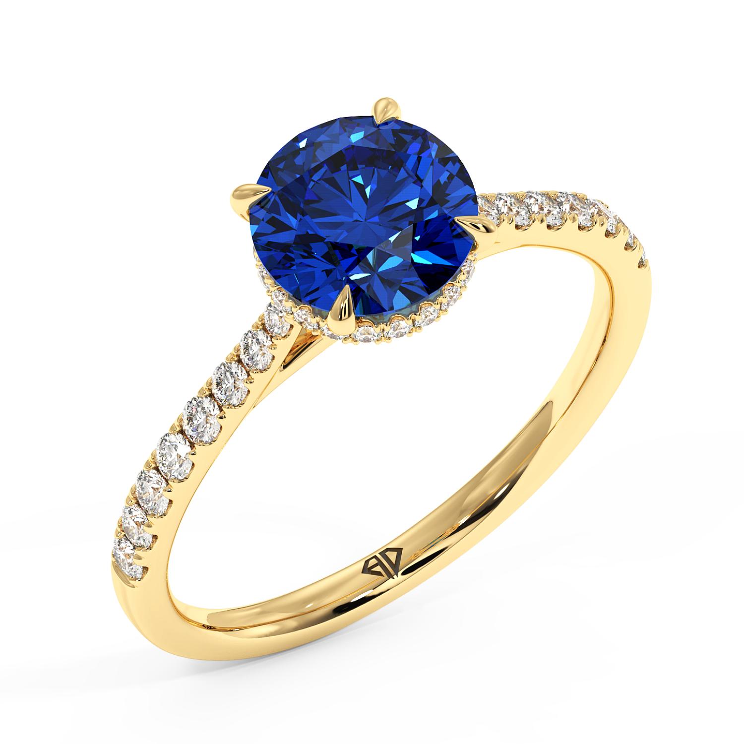 18K Yellow Gold Hana Diamond Shoulder Hidden Halo Engagement Ring