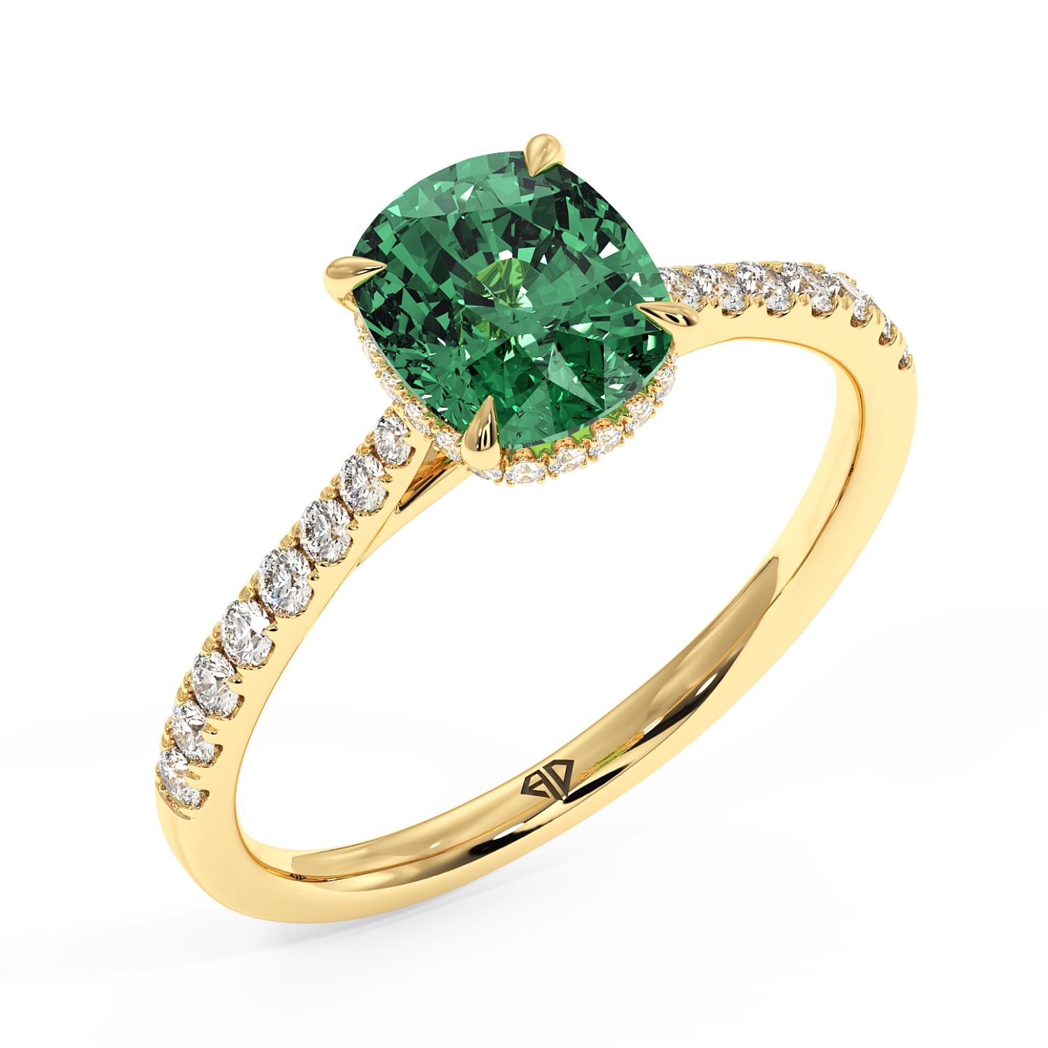 18K Yellow Gold Hana Diamond Shoulder Hidden Halo Engagement Ring