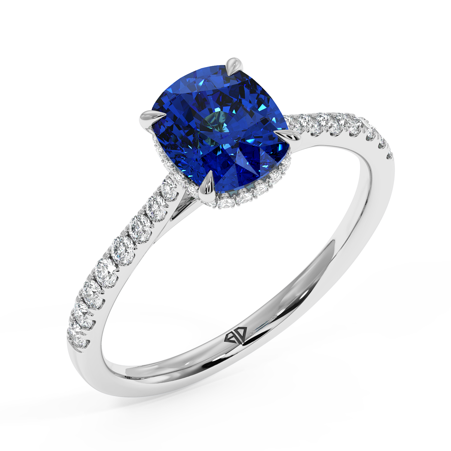 Platinum Hana Diamond Shoulder Hidden Halo Engagement Ring