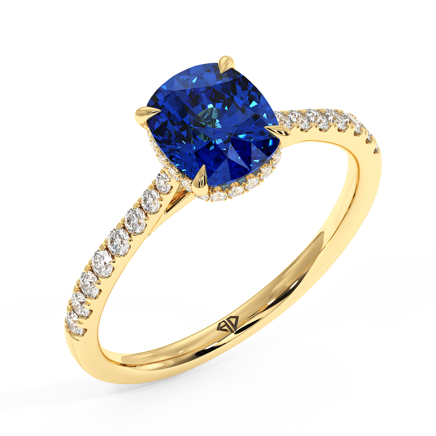 18K Yellow Gold Hana Diamond Shoulder Hidden Halo Engagement Ring
