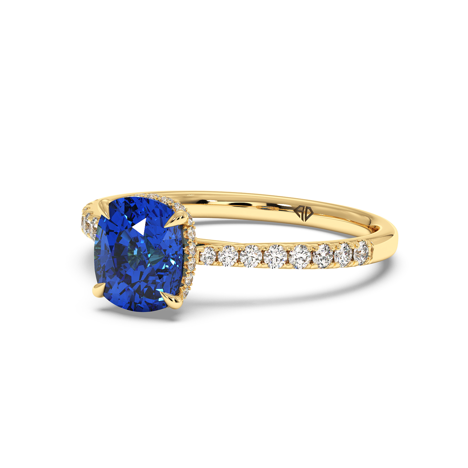 18K Yellow Gold Hana Diamond Shoulder Hidden Halo Engagement Ring