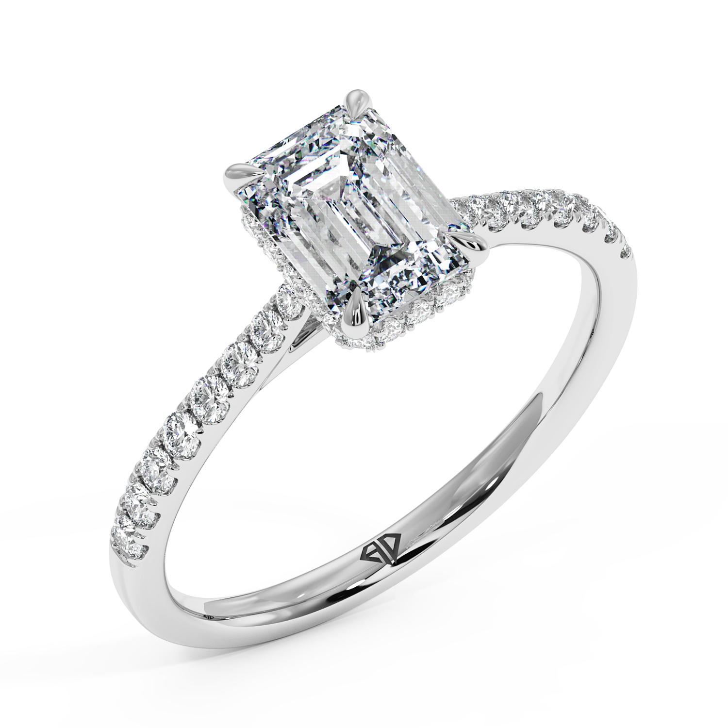 18K White Gold Hana Diamond Shoulder Hidden Halo Engagement Ring
