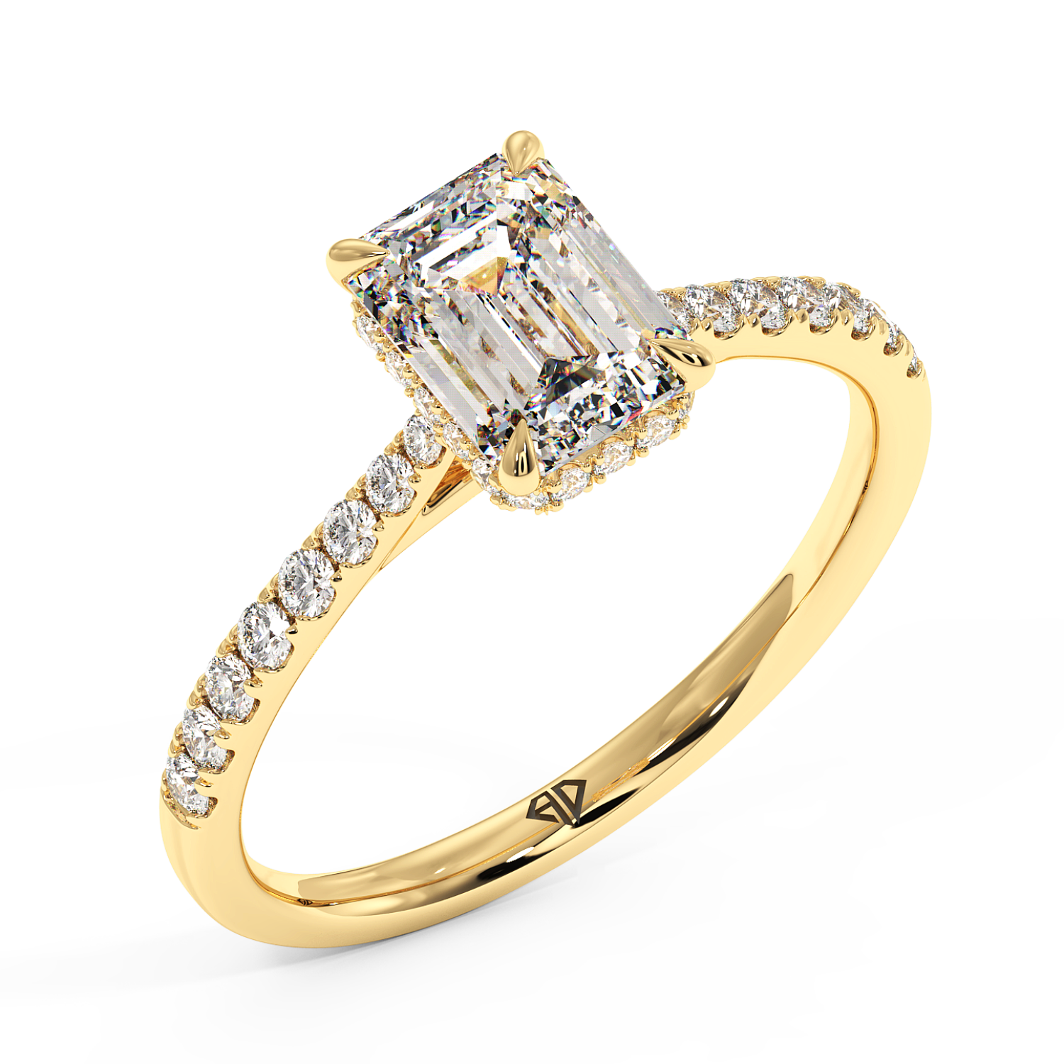 18K Yellow Gold Hana Diamond Shoulder Hidden Halo Engagement Ring