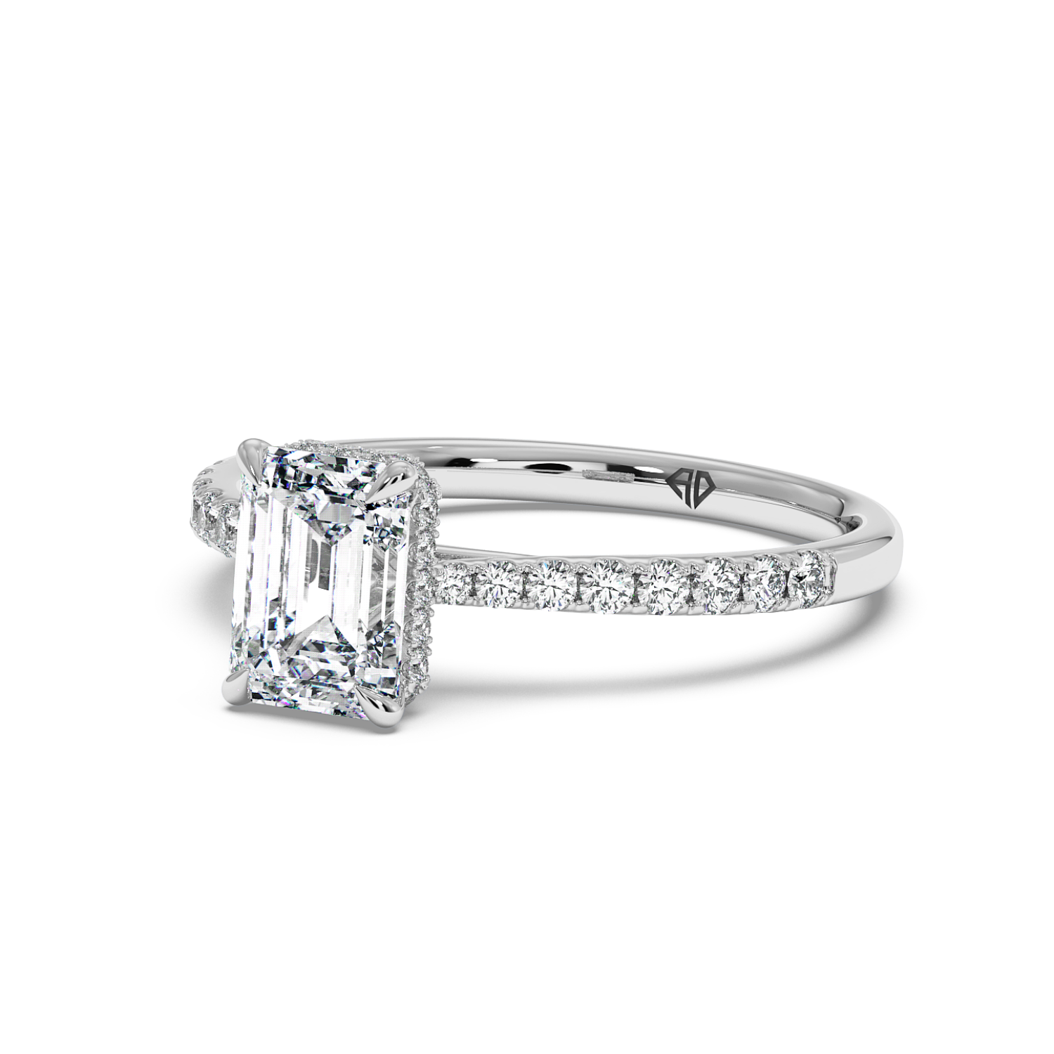 18K White Gold Hana Diamond Shoulder Hidden Halo Engagement Ring