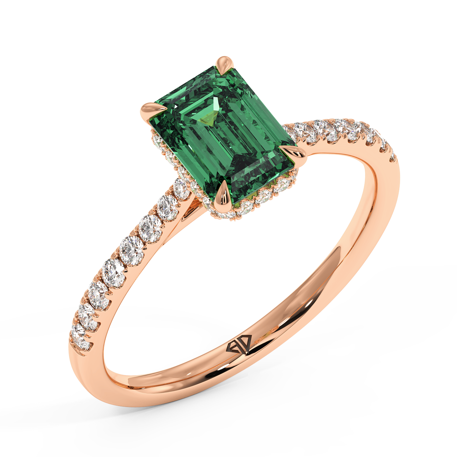 18K Rose Gold Hana Diamond Shoulder Hidden Halo Engagement Ring