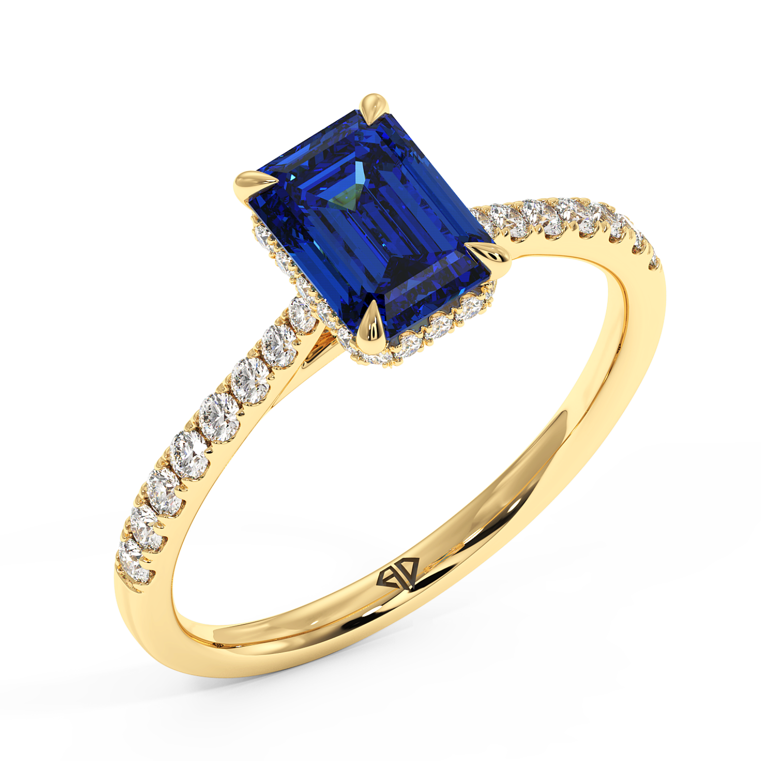 18K Yellow Gold Hana Diamond Shoulder Hidden Halo Engagement Ring