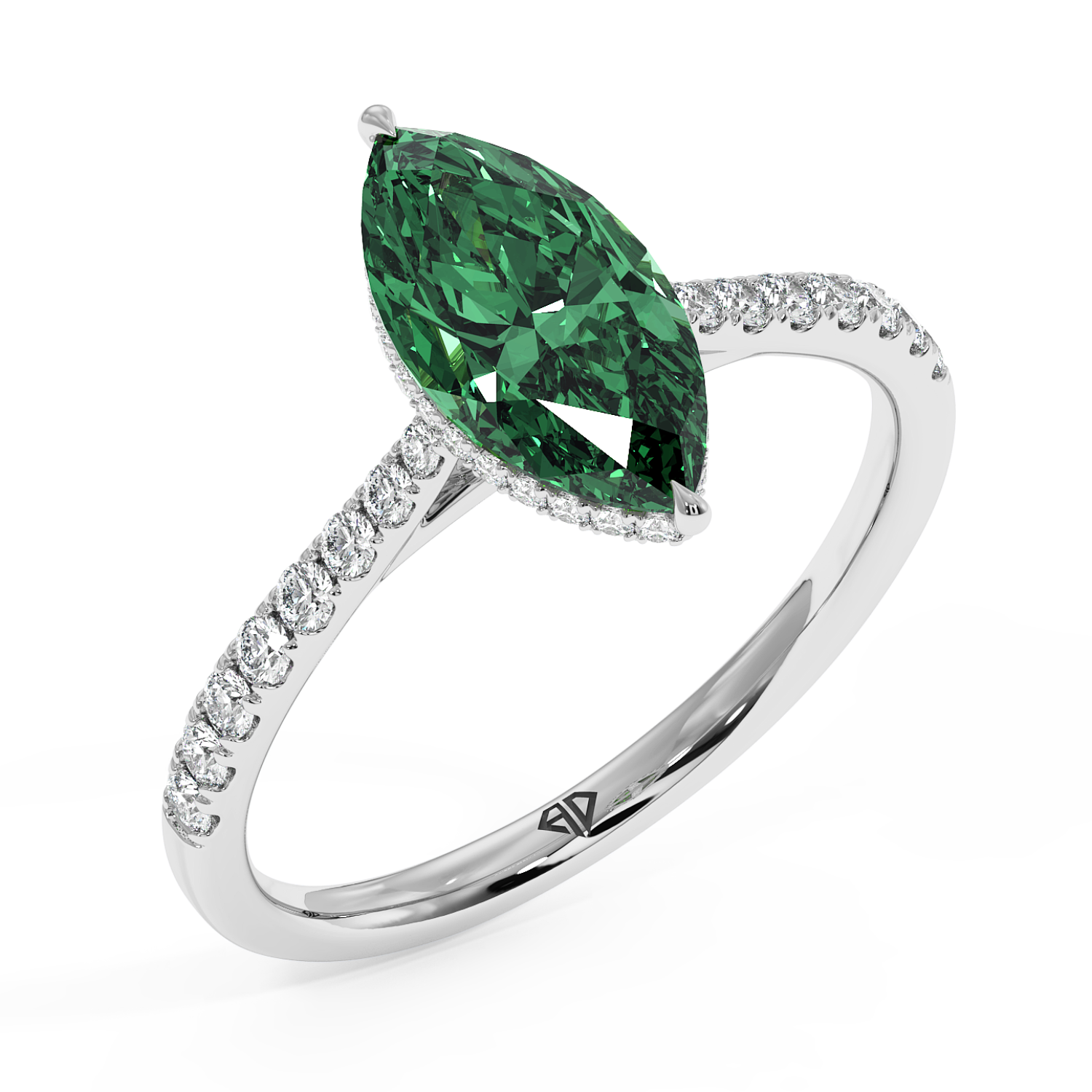 Platinum Hana Diamond Shoulder Hidden Halo Engagement Ring