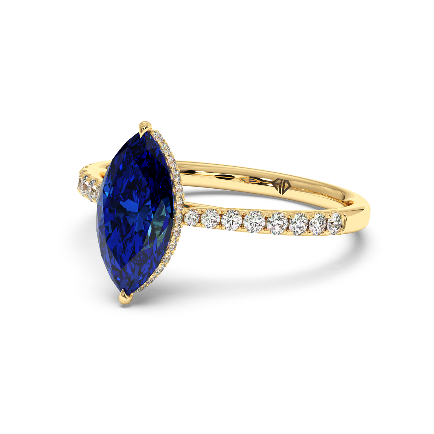 18K Yellow Gold Hana Diamond Shoulder Hidden Halo Engagement Ring