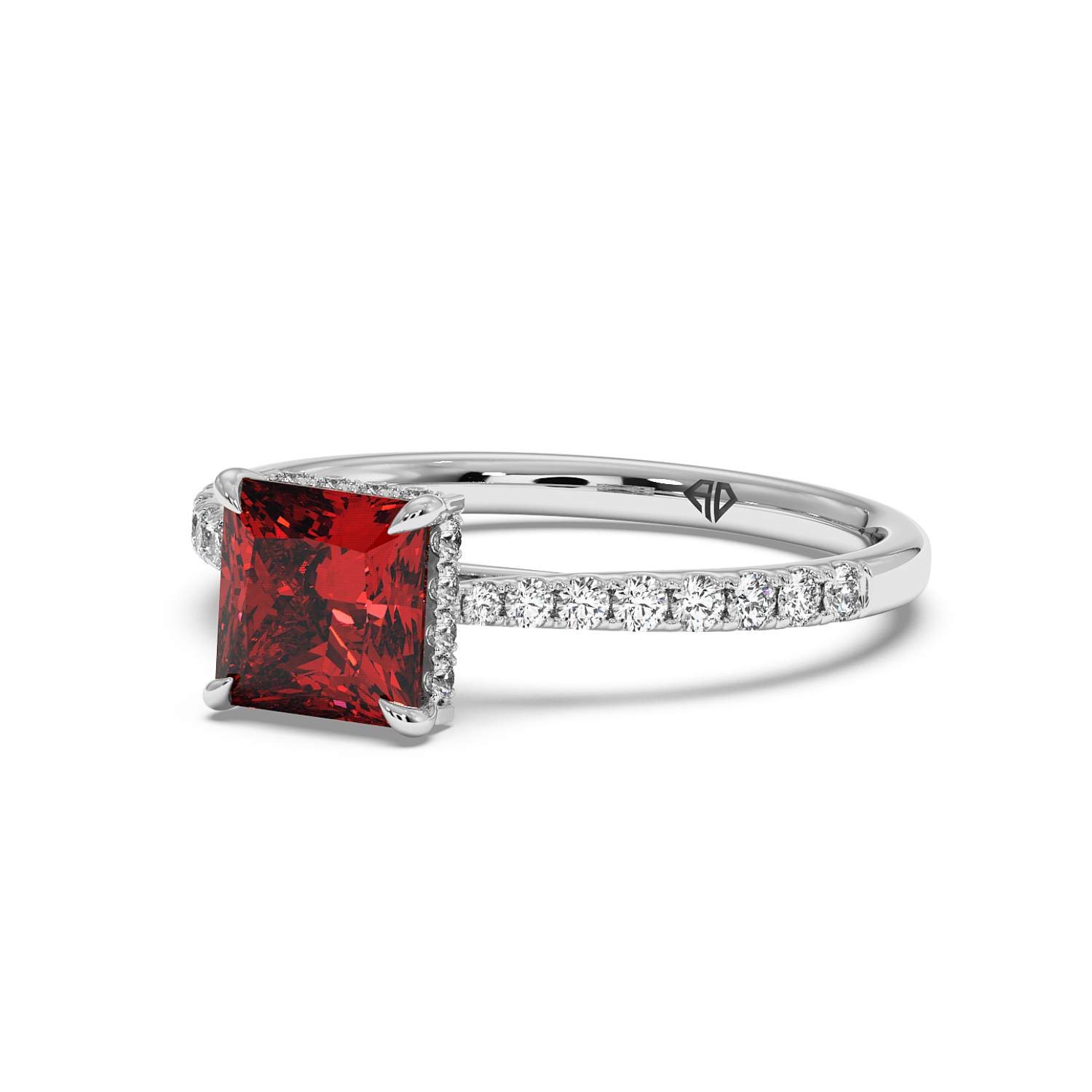 Platinum Hana Diamond Shoulder Hidden Halo Engagement Ring