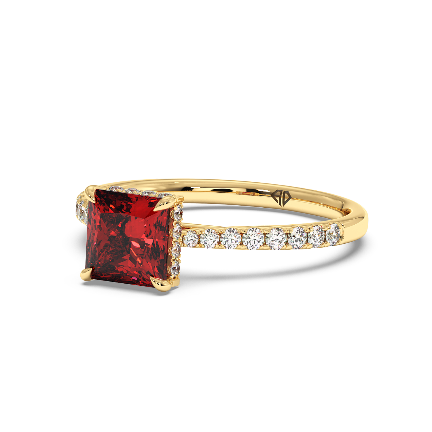 18K Yellow Gold Hana Diamond Shoulder Hidden Halo Engagement Ring