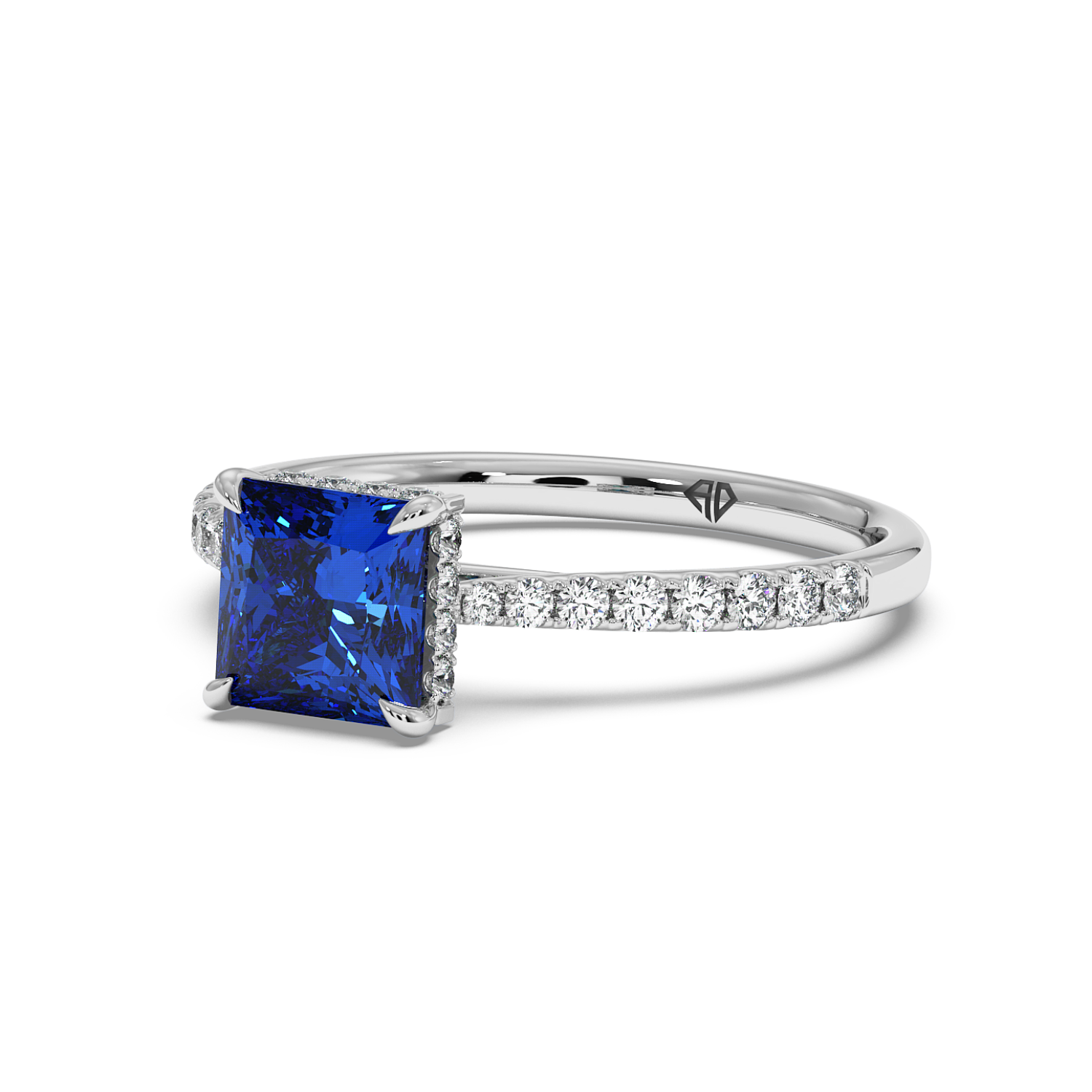Platinum Hana Diamond Shoulder Hidden Halo Engagement Ring