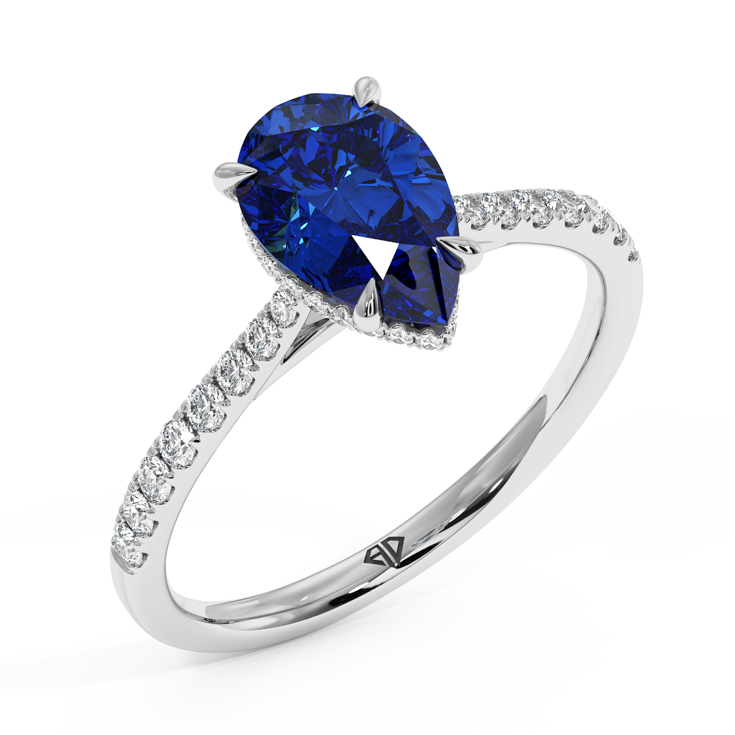 18K White Gold Hana Diamond Shoulder Hidden Halo Engagement Ring