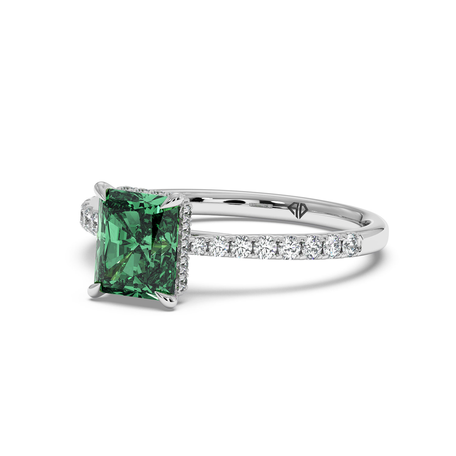 Platinum Hana Diamond Shoulder Hidden Halo Engagement Ring