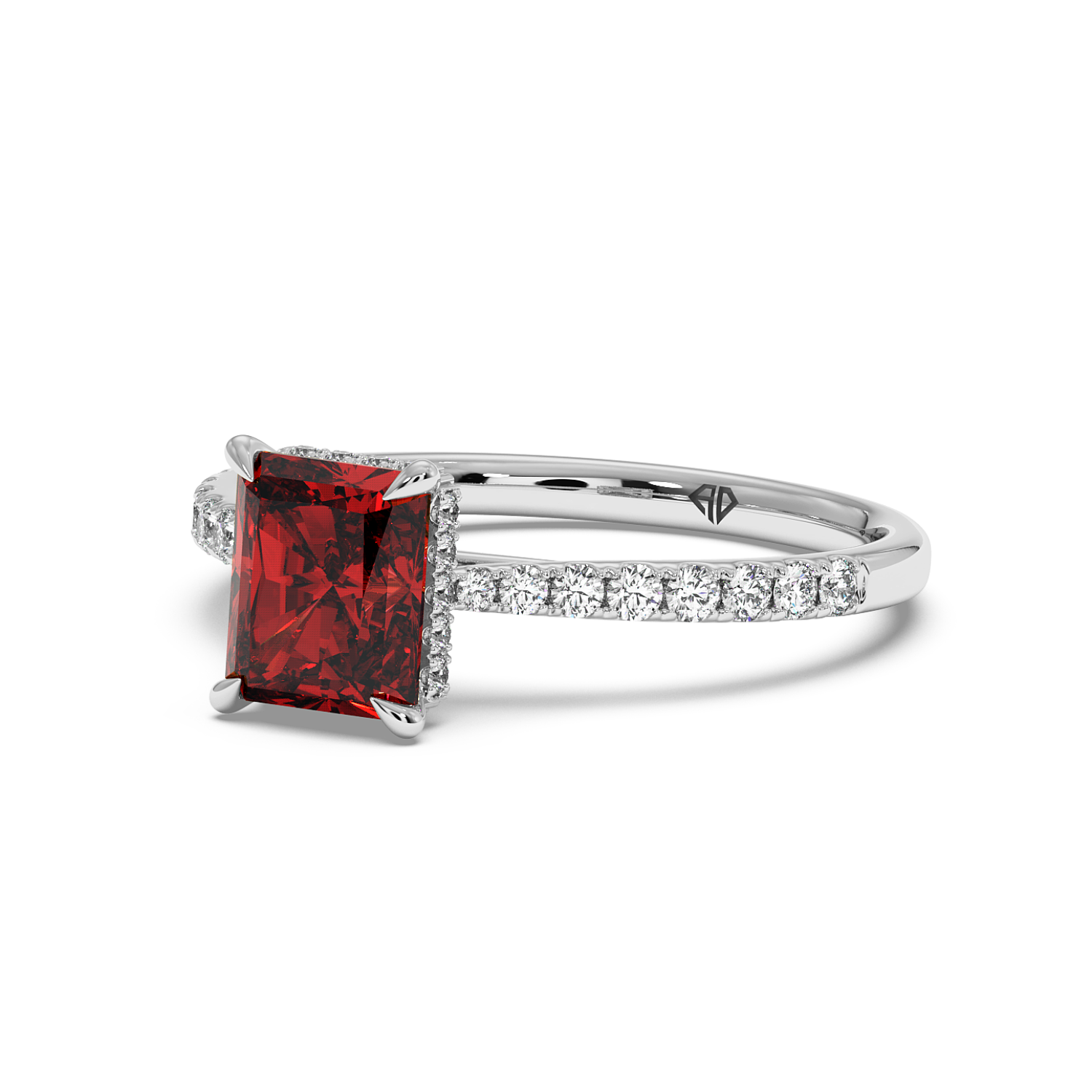Platinum Hana Diamond Shoulder Hidden Halo Engagement Ring