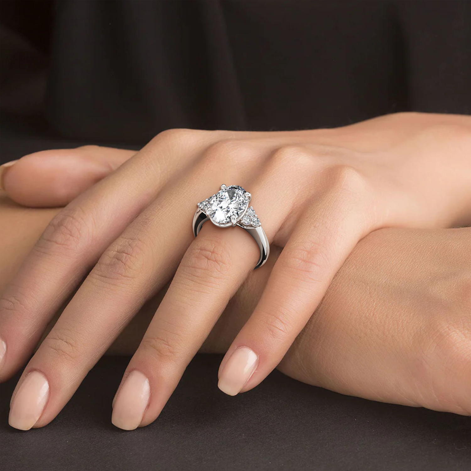 Platinum Oval Diamond Trilogy Engagement Ring