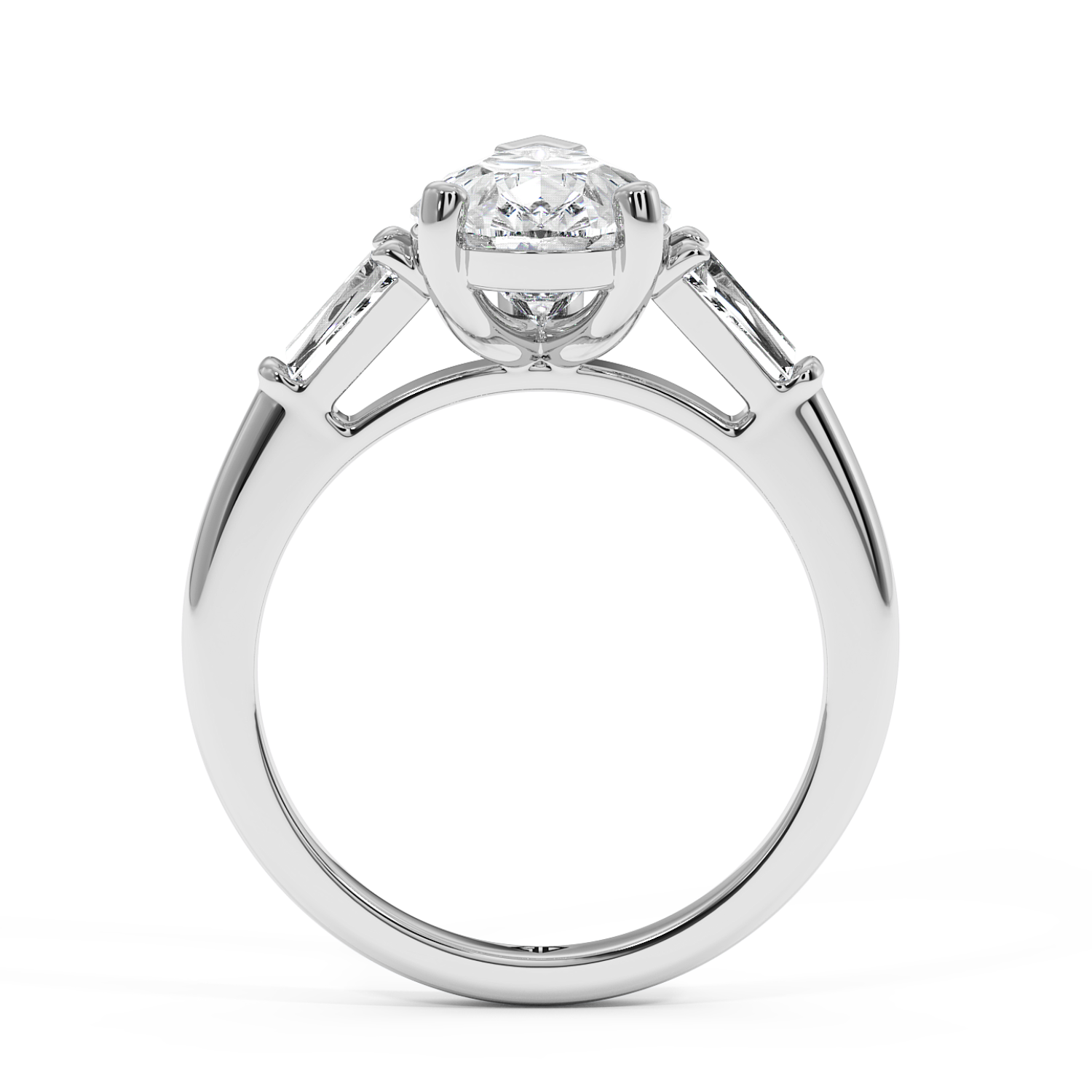 18K White Gold Pear Cut Diamond Trilogy Engagement Ring
