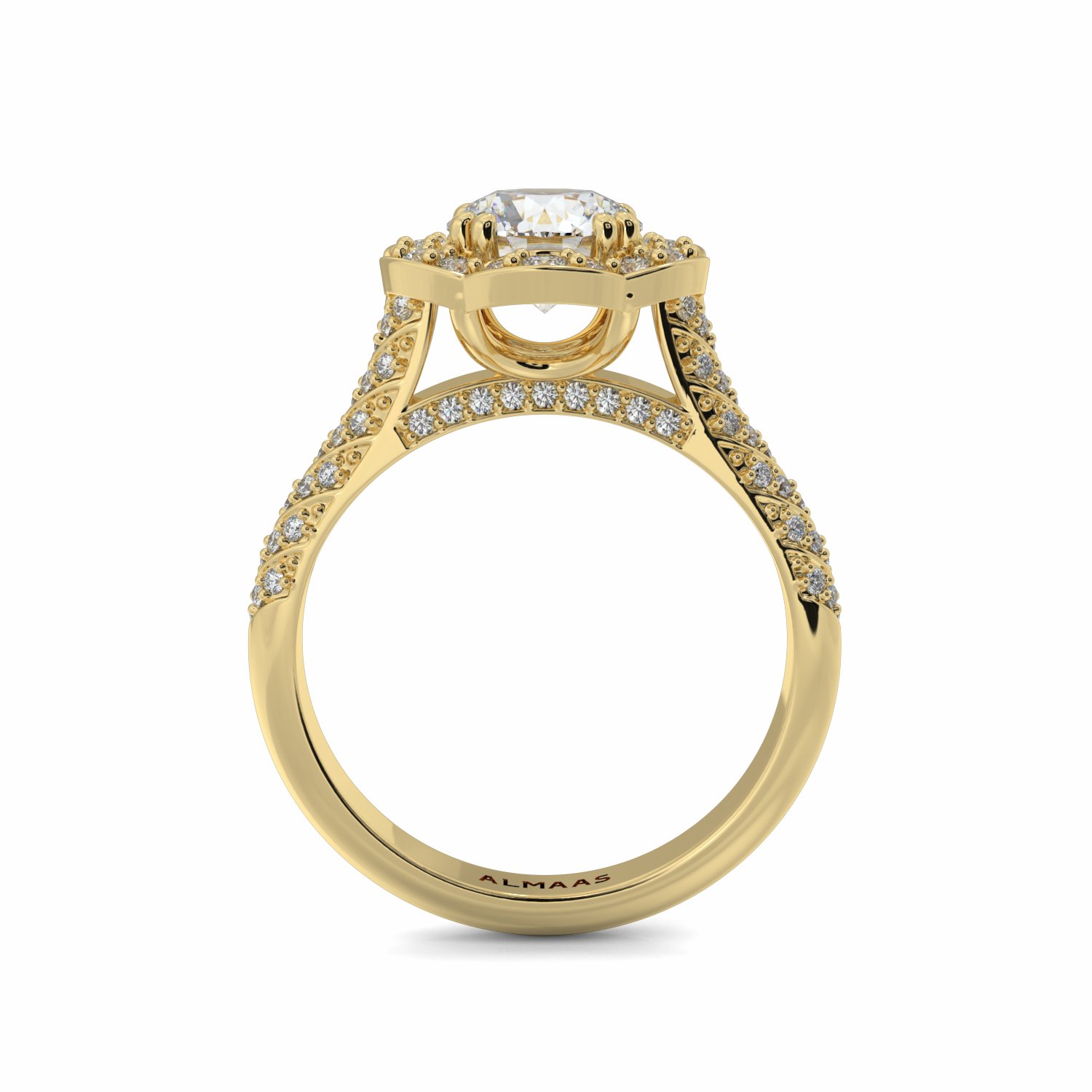 18K Yellow Gold Clover Halo Engagement Ring