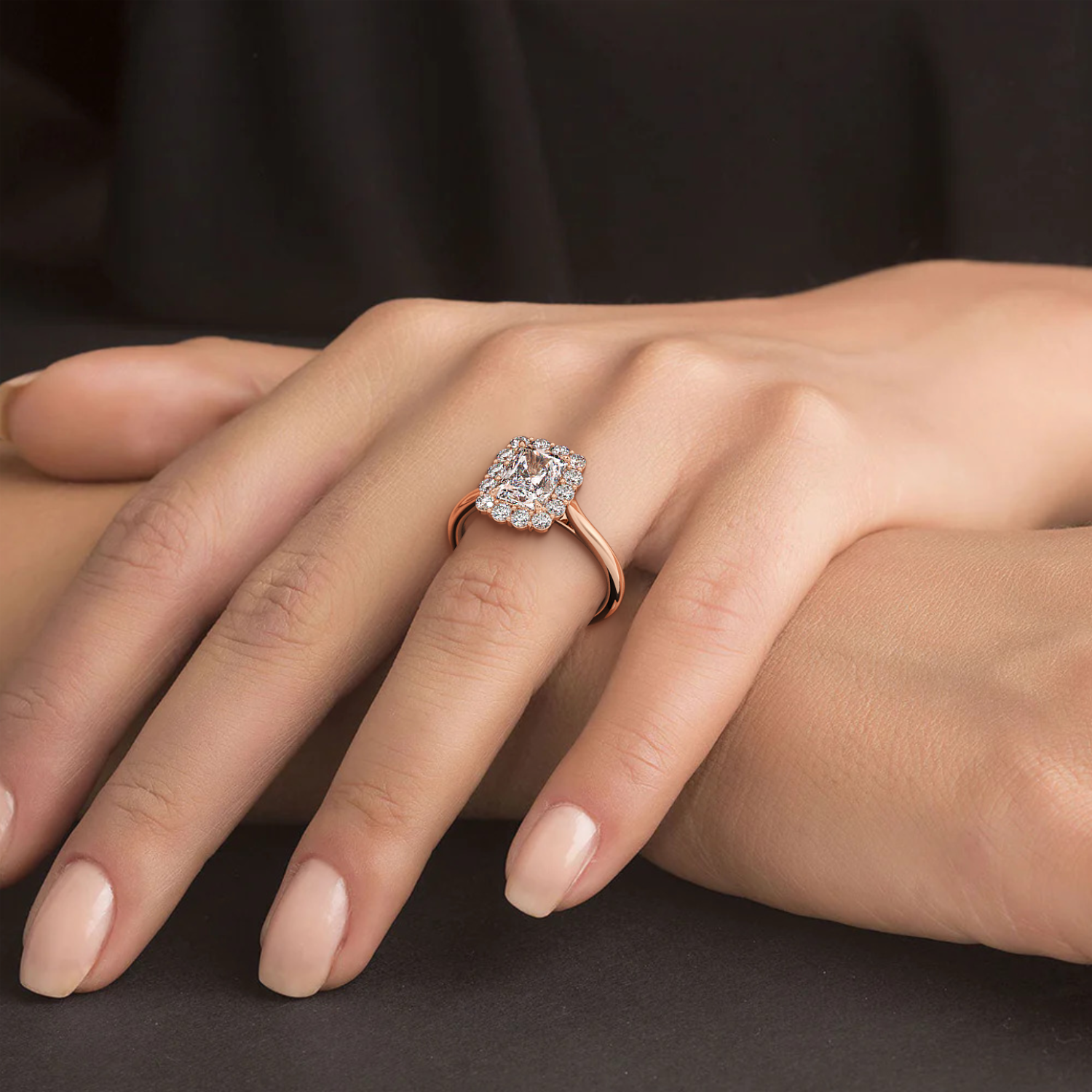 18K Rose Gold Matilda Diamond Halo Engagement Ring