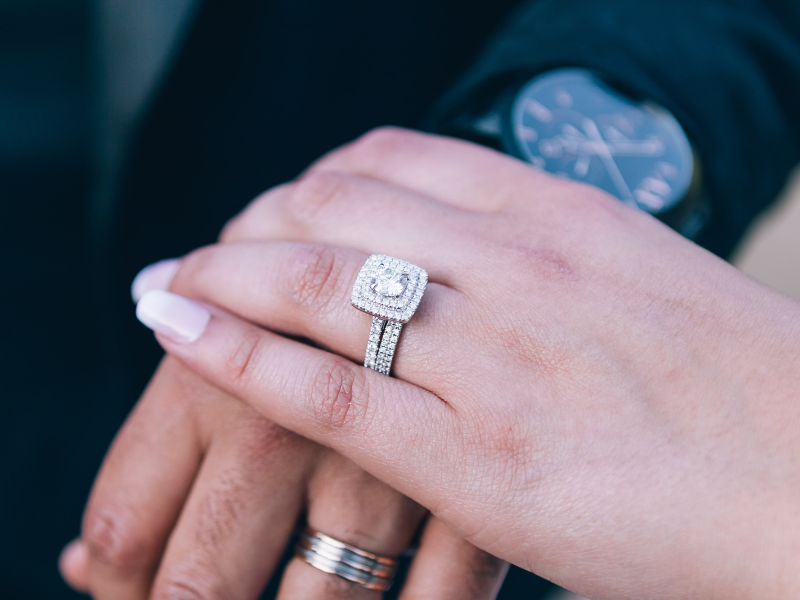 double halo engagement ring in platinum